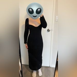 OAK + FORT Sweetheart neck sweater bodycon midi dress